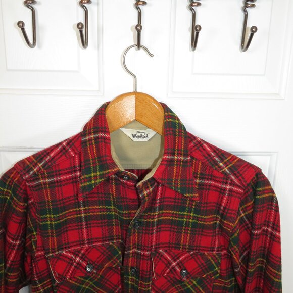 Vintage Woolrich Jacket Men's Medium Red Plaid Wool Shirt Jac Coat 70s CPO - Picture 3 of 6